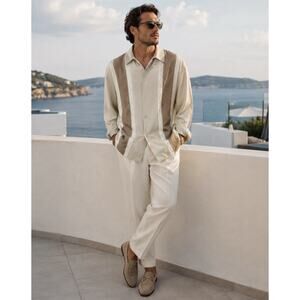 Men's Cream & Tan Vertical-Stripe Resort Shirt
